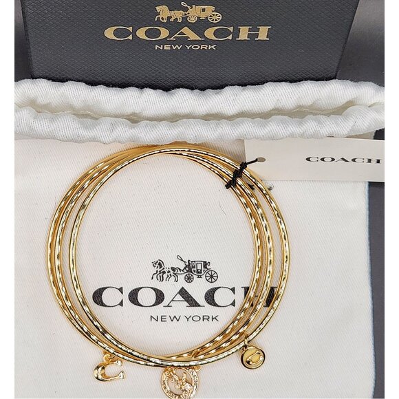 Coach Authentic Signature Charm Bangle Bracelet Trio Set Enamel Gold Tone NWT - Picture 9 of 12